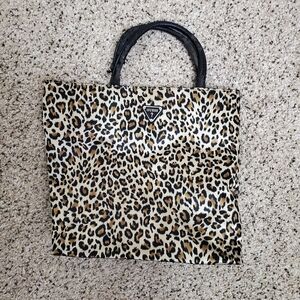 GUESS Leopard-Print Tote in Tan and Black with Black Handles